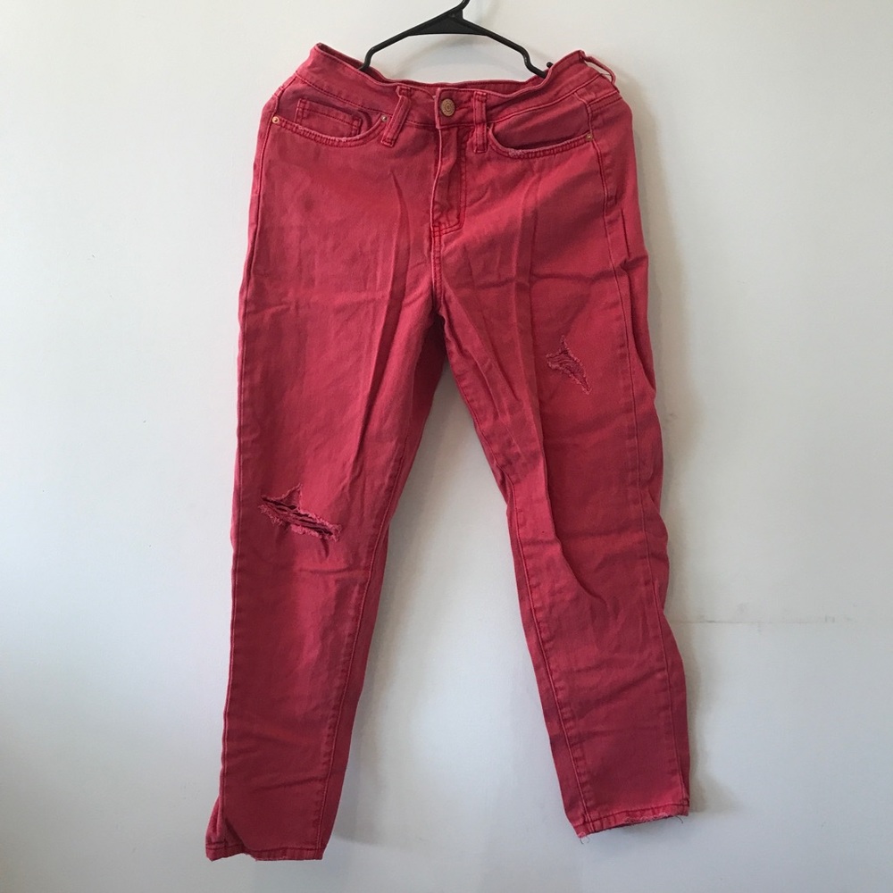 Red ripped jeans